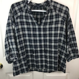 Madewell Plaid Oversized Shirt Tassels Blue White
